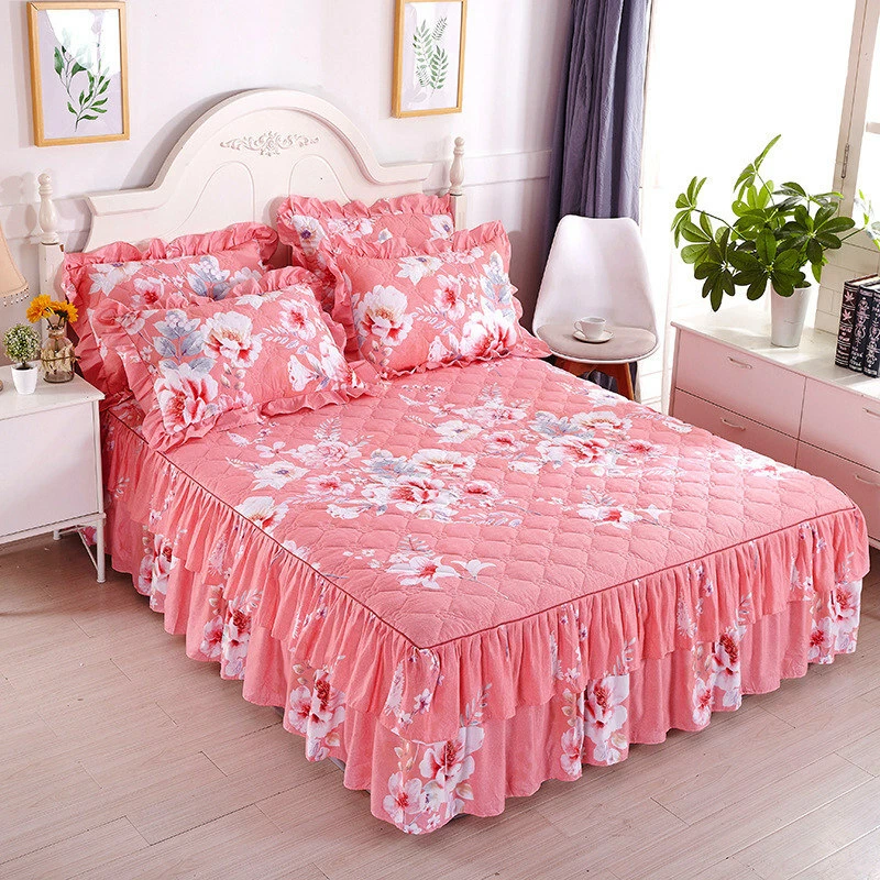 Brushed Cotton Rustic Floral Thick Bed Skirt Full Queen Bedspreads