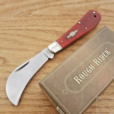 Rough Ryder Folding Knife 440 Stainless Hawkbill Blade Red Jigged Bone Handle
