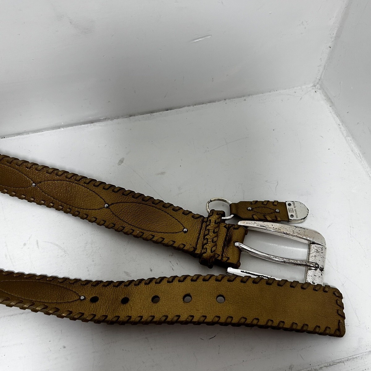 Michael Kors Gold Genuine Leather Silver Buckle belt Studded  display picture 2