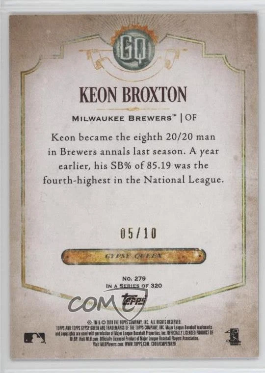2018 Topps Gypsy Queen Red /10 Keon Broxton #279 - Image 2 of 2
