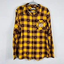 Magellan Size XL Buffalo Plaid Check Shiner Bock Flannel Button Shirt Yellow