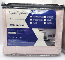 4 Piece Microfiber Sheet Set - Stylish Prints - Pink King Size New Sheet Set
