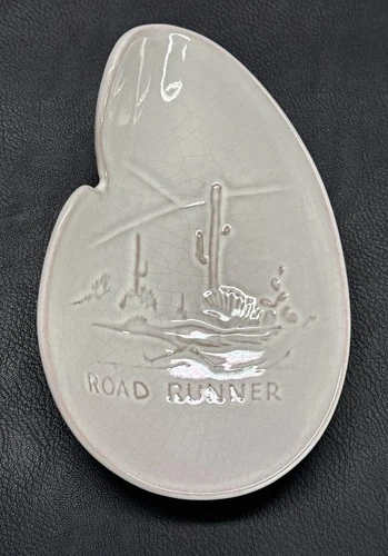 Vintage Frankoma Pottery Ashtray Trinket Lily Pad Dish Road Runner Brown #466