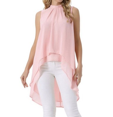 Seta T Womens Pink Chiffon Hi-low Long Tail Sleeveless Blouse Sz L - NEW