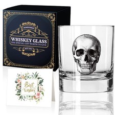 AGMDESIGN Skeleton Skull Whiskey Glass, Halloween 11 Ounces, Transparent