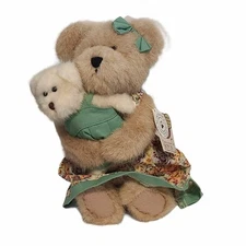 Boyds Bears Momma MacBearsley & Baby 82515 10" Floral Print Jumper Mint Bow