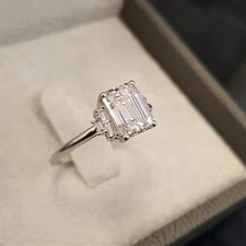 2.50 Ct Emerald Cut Lab Created Diamond Engagement Ring 14K White Gold Finish
