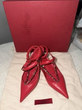 Valentino Garavani Red Chain Ankle Strap Pointed Toe Heels Women 35.5