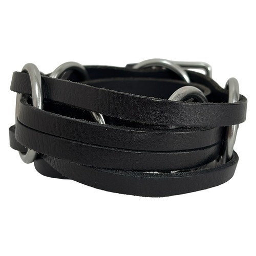 Auth Ralph Lauren - Black Silver Leather Hardware Belt - Picture 2 of 5