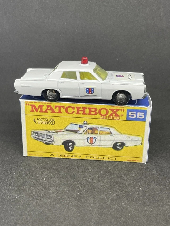Vintage Lesney Matchbox 55 Mercury Red Dome Police Car Disc Wheels Repro Box. - Image 4 of 4
