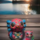 Vibrant Mexican Folk Art Clay Figurine Lot - Blacklight Reactive Axolotl & Cat — photo 3