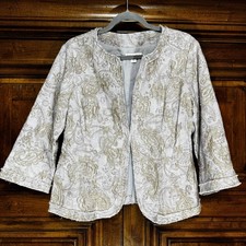 Coldwater Creek Jacket Womens 14 Paisley Embroidered Linen Fringe Lined Blazer