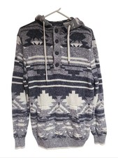 American Eagle Outfitters Grey White Knit Hoodie Sz L Pullover Warm Pockets