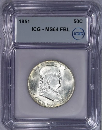 1951 Franklin Half Dollar 50C ICG MS64 FBL