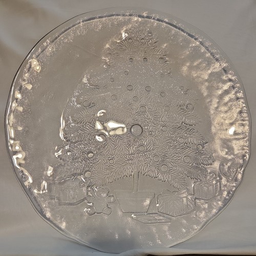 Clear Glass Round Platter Christmas Tree Decorated Gifts 12" Saltera Himark - Picture 3 of 4