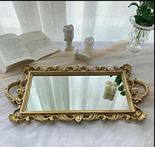 Ornate Gold Floral Mirrored Rectangular Serving Tray with Handles 48 x 23cm