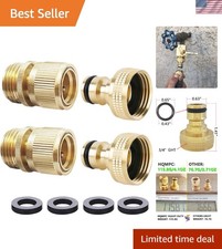 Solid Brass Quick Connect Hose Fittings 3/4 Inch GHT - 2 Sets with Washers