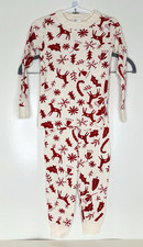 Hanna Andersson 100 US 4 Kids Set Pajamas Long Johns Christmas Red Cream Print
