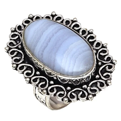 Blue Lace Agate Gemstone Handmade Silver Jewelry "8" - image 1 of 4