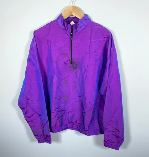 90s Surf Style 1/4 Zip Windbreaker Jacket Adult One Size 2XL Iridescent Purple