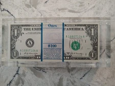 Acrylic Lucite Paperweight Stack of $1.00 Bills