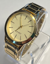 Nine West Women's Watch NW/2770 Round Gold Tone Dial Gold Tone Band NEW BATTERY