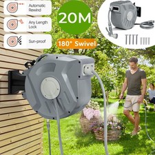 20m Garden Patio Hose Reel Wall Mounted Retractable Auto Rewind Pipe 180 Swivel