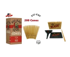 zig zag 1 1/4 size unbleached cone(200PK)+raw 1 1/4 lean size cone loader kit