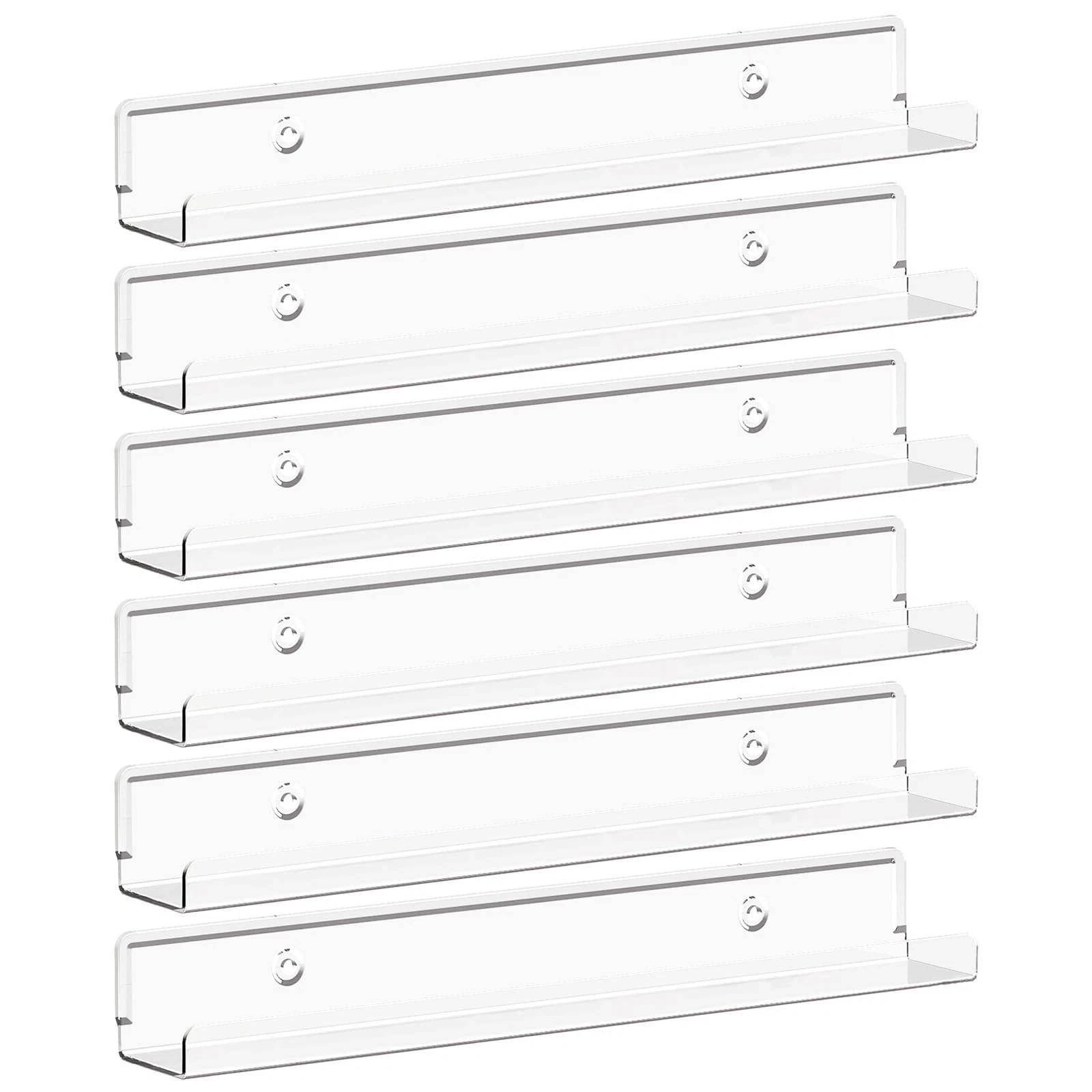 6 Pack 12 Inch Narrow Floating Shelves Clear Acrylic Wall Shelves for Bedroom