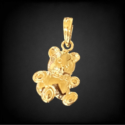 New 14k GOLD TEXTURED TEDDY BEAR PENDANT MODEL-D4002