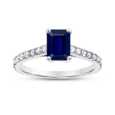 1.26ctw Diamond and Emerald Cut Sapphire Engagement Ring in 14k White Gold