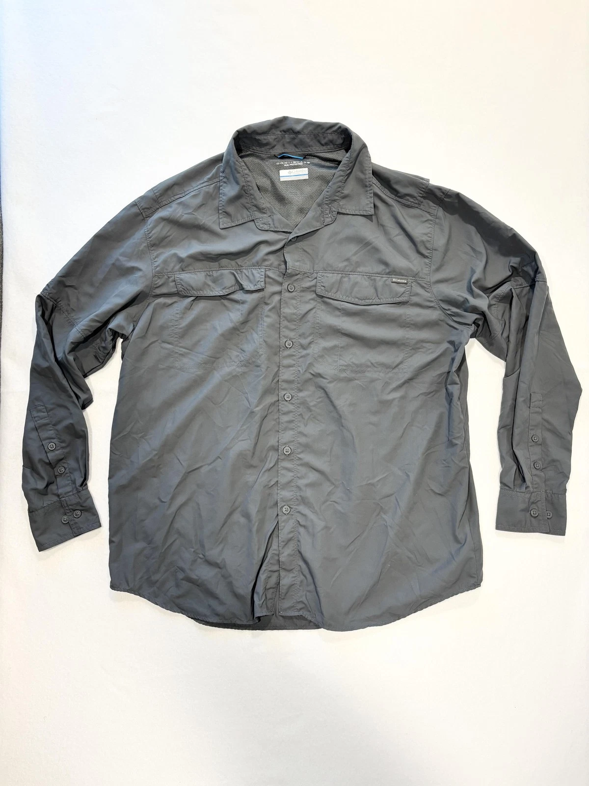 Columbia Shirt Mens Big 1X Gray Omni-Shade Sun Protection Fishing Lightweight