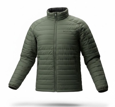 Columbia Omni-Heat Men s XL Insulated Puffer Jacket Olive Green Full Zip Coat