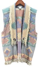 Vintage 1980  s Aztec 100 Cotton Fringed Concho Open Vest Women M