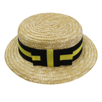 ADULTS STRAW BOATER HAT WITH BLACK AND YELLOW BAND RIBBON  display picture 1
