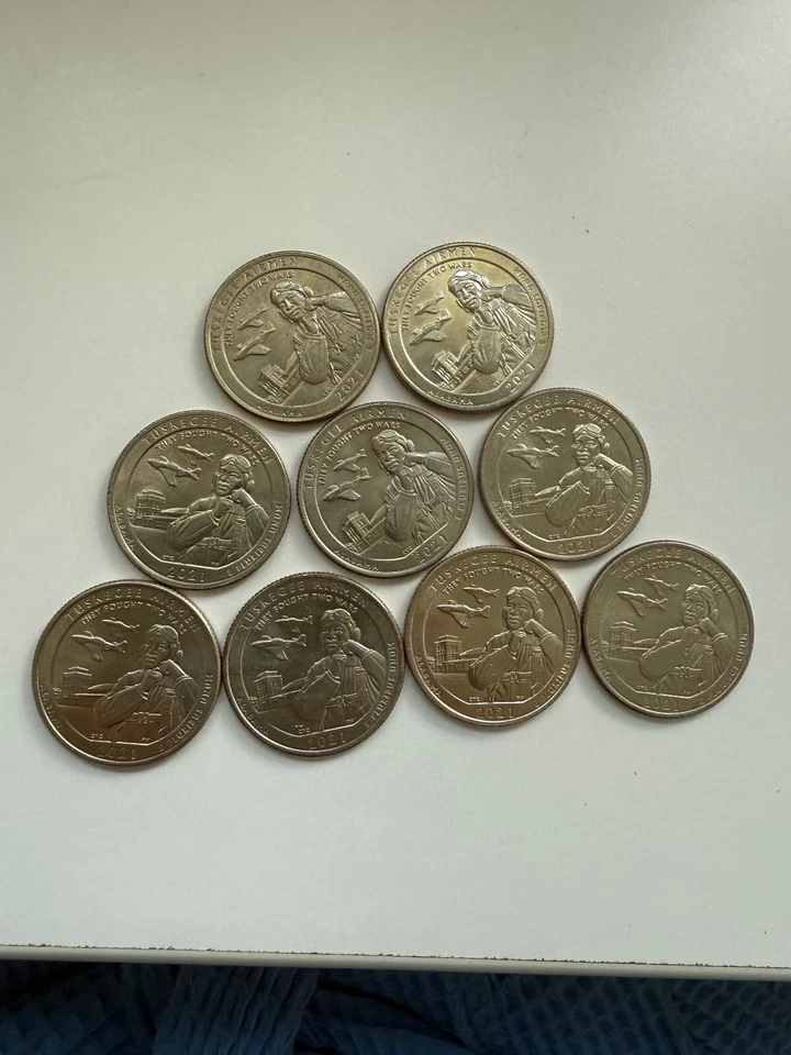US Quarter 2021 D Alabama Tuskegee Airmen set of 9 circulated coins - Image 2 of 4