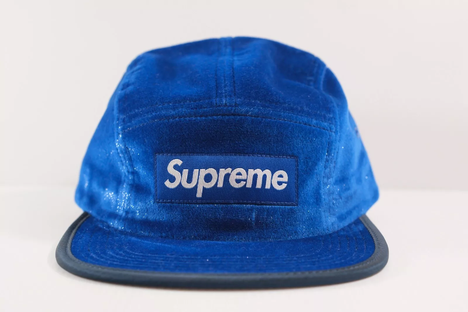Casquette de camp Supreme FW15 VELVET TAPED chapeau ROYAL DS NEUVE BOÎTE LOGO DUNK