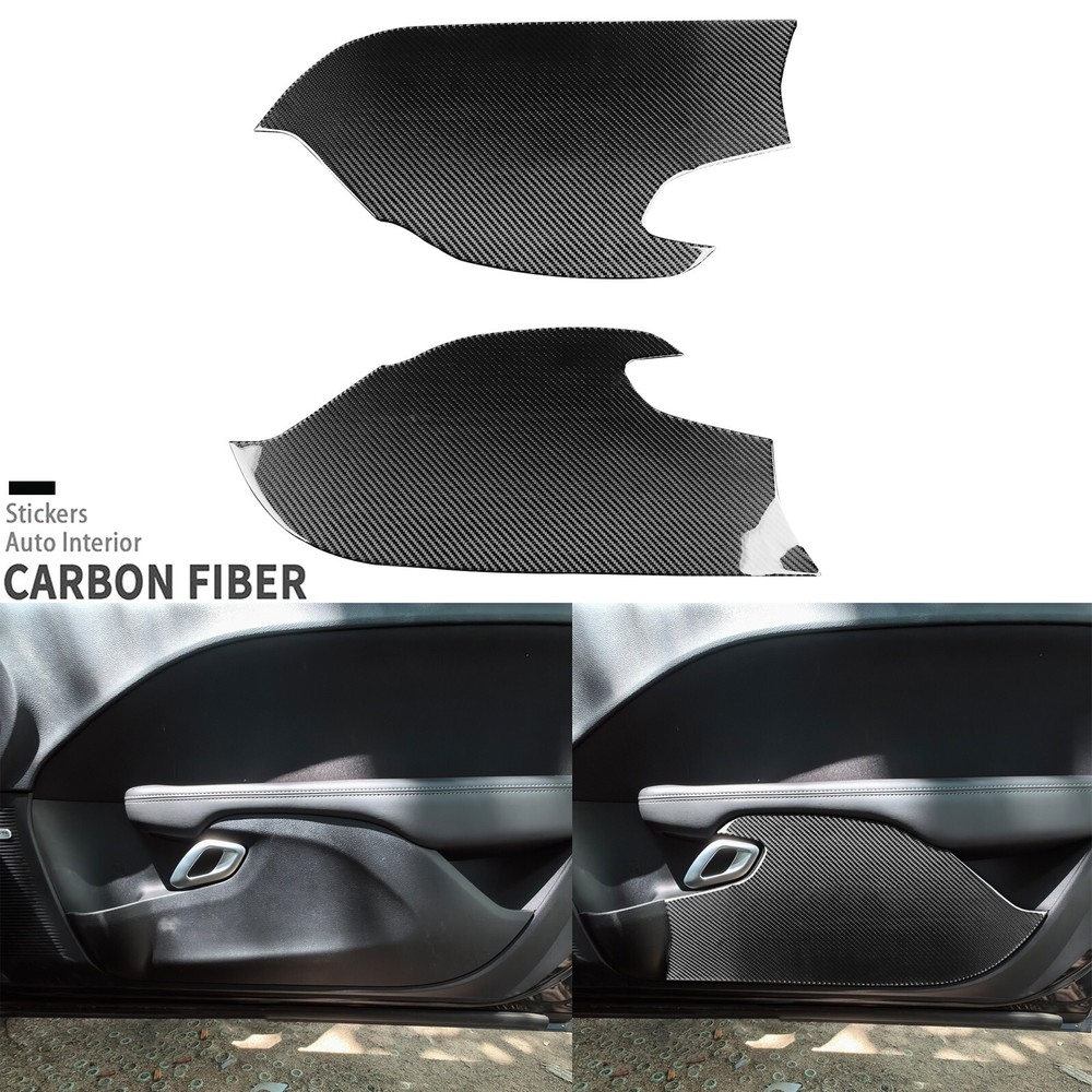 2Pcs Real Carbon Fiber Interior Door Panel Cover Trim For Dodge Challenger 15-24