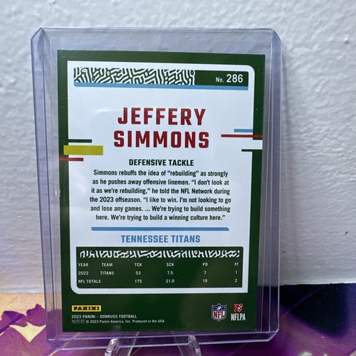 2023 Panini Donruss Football Jeffery Simmons Purple Stats Number /53 Titans #286 - Picture 2 of 3