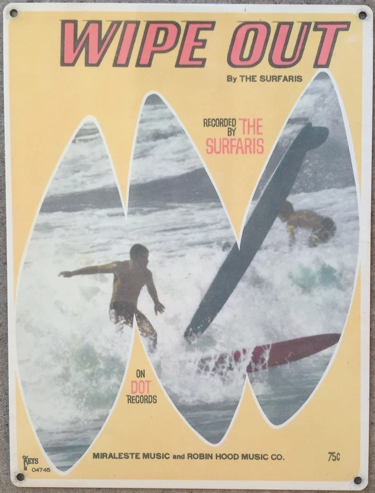 Vintage Surf Guitar Dick Dale The Surfaris Wipe Out Surfboard Poster Metal Sign  - Image 2 of 4