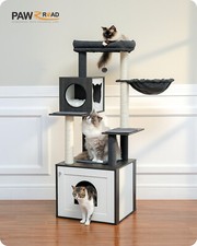 Kratzbaum XXL Katzenbaum Holz mit Katzenklo Katzenschrank Katzentoilette 144cm