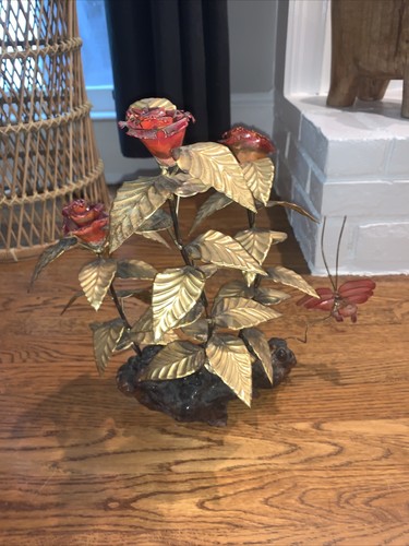 Vintage Home Interior Copper Brass Metal Roses Butterfly Statue MCM - Picture 3 of 4