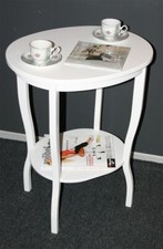 Massivholz Beistelltisch oval 75 weiß rund Teetisch Telefontisch Konsolentisch