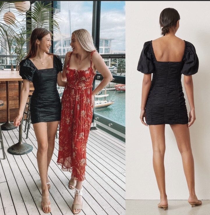 Bec Bridge Jo Jo Ruched Mini Dress Black Linen Size US NEW