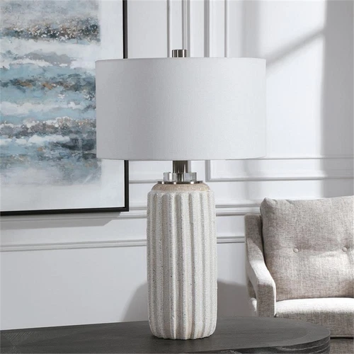 Uttermost Azariah Iron Ceramic and Fabric Crackle Table Lamp in White - Picture 7 of 9