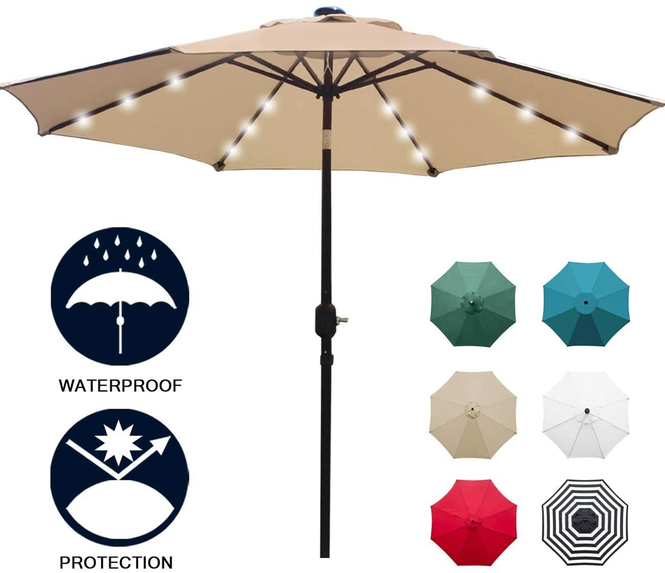 Sunjoy Large Umbrella With Solar Powered Led Bar Lights 9 Adjustable Lighting For Sale Online Ebay