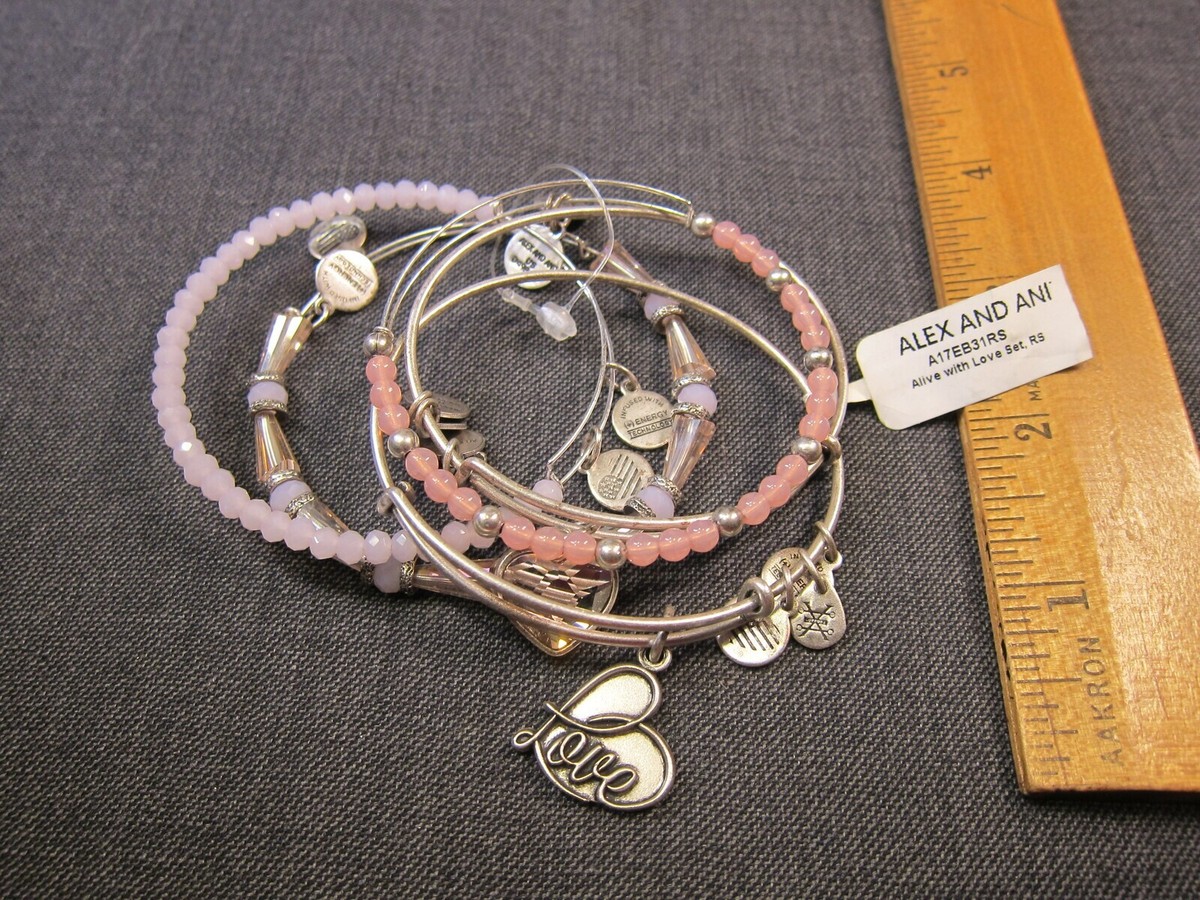 Beautiful new pink silver-tone Alex and Ani bracelet set Alive