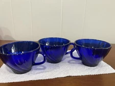 Duralex Vereco France Cobalt Blue Glass Rivage Swirl Teacup 3 Available