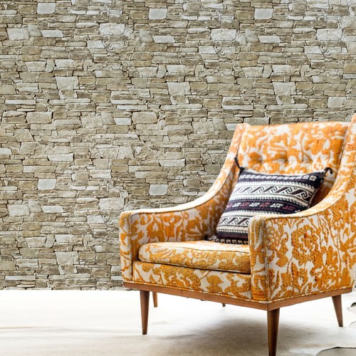 Vinyl Wallpaper roll textured brown modern wallcoverings faux stone texture 3D - Picture 3 of 11