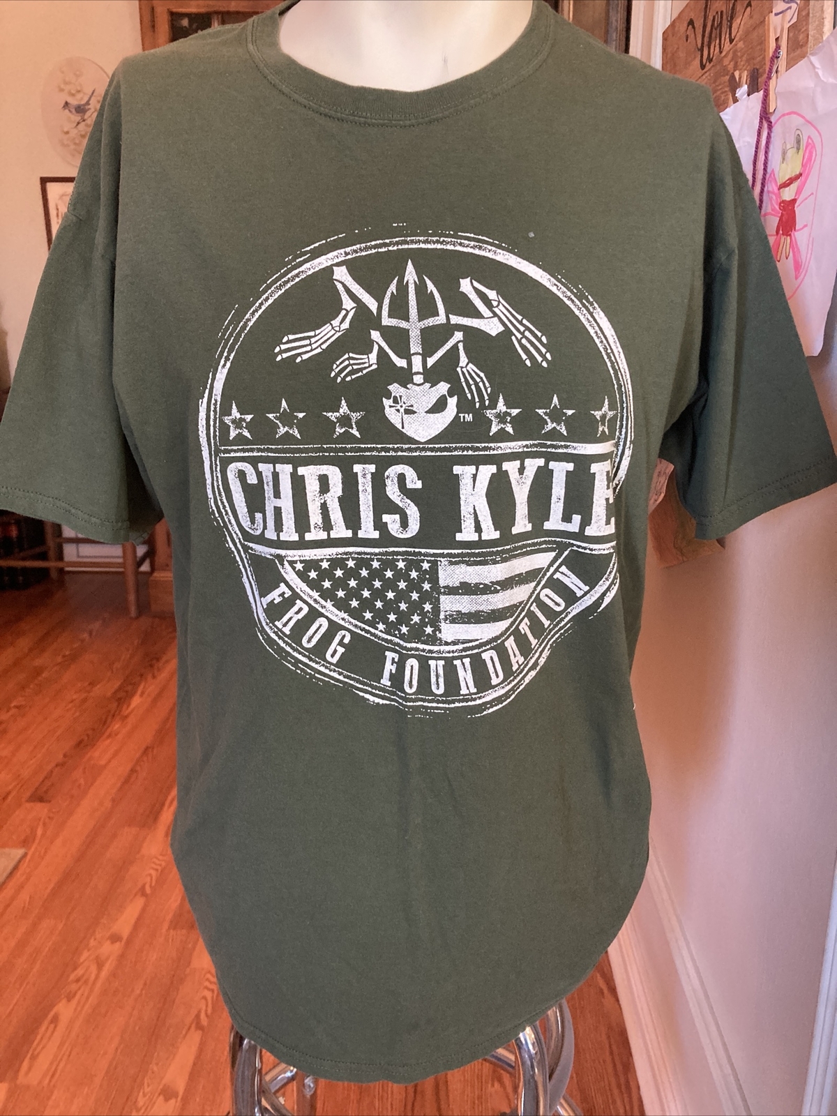 Chris Kyle Frog Foundation Logo Men's T Shirt Large Green American